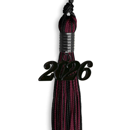 Black/Maroon Mixed Color Graduation Tassel with Black Bling Charm by Wholesale Grad Supply