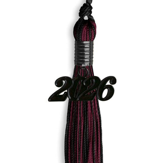 Black/Maroon Mixed Color Graduation Tassel with Black Bling Charm by Wholesale Grad Supply