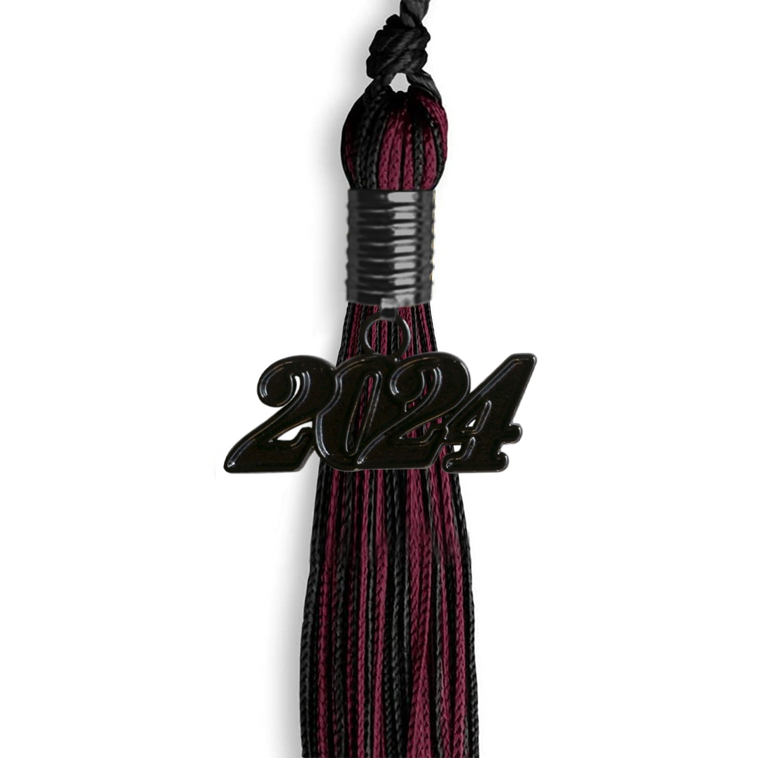 Black/Maroon Mixed Color Graduation Tassel with Black Bling Charm by Wholesale Grad Supply