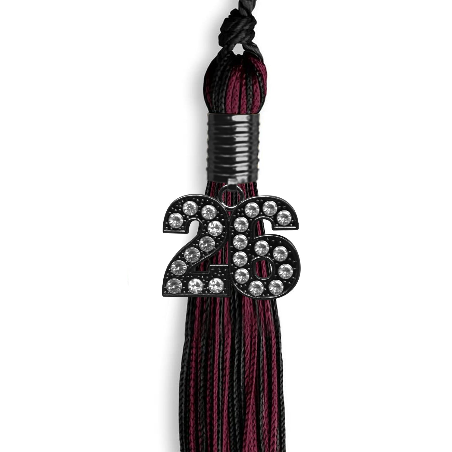 Black/Maroon Mixed Color Graduation Tassel with Black Bling Charm by Wholesale Grad Supply