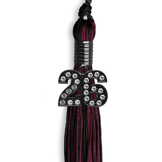 Black/Maroon Mixed Color Graduation Tassel with Black Bling Charm by Wholesale Grad Supply