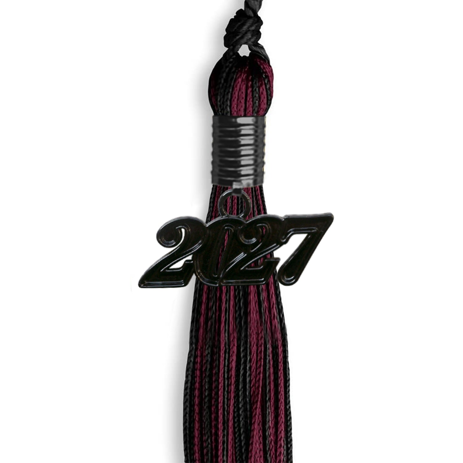 Black/Maroon Mixed Color Graduation Tassel with Black Bling Charm by Wholesale Grad Supply