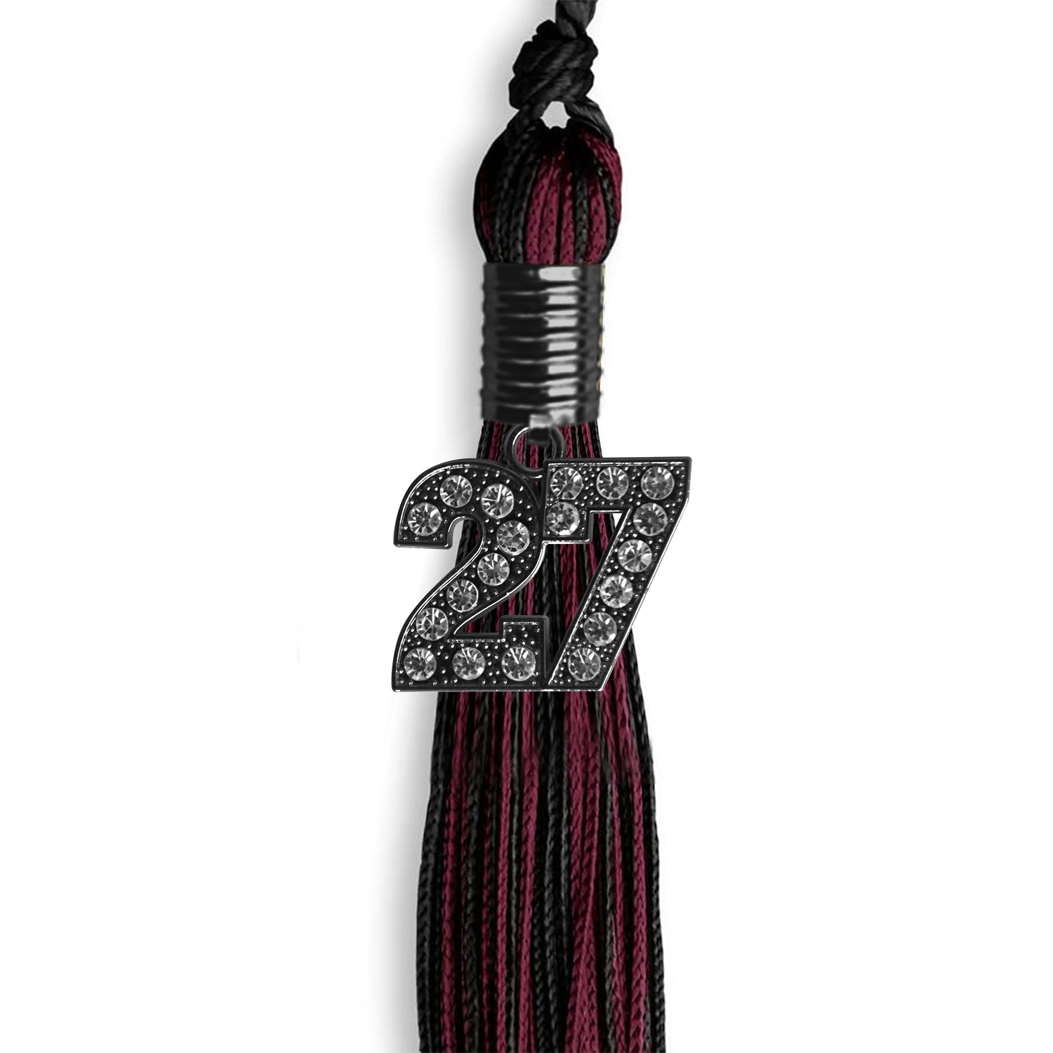 Black/Maroon Mixed Color Graduation Tassel with Black Bling Charm by Wholesale Grad Supply