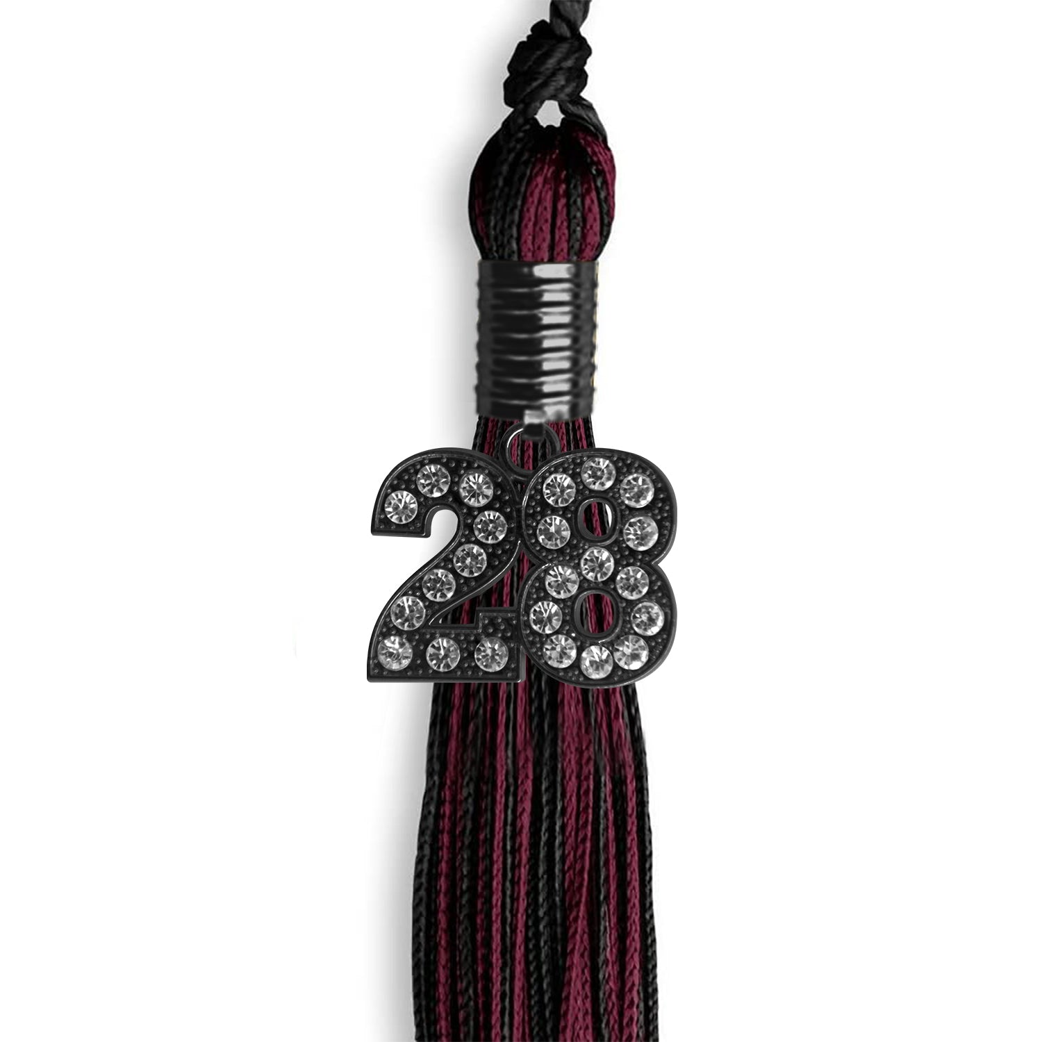 Black/Maroon Mixed Color Graduation Tassel with Black Bling Charm by Wholesale Grad Supply