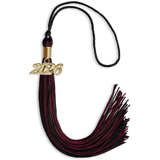 Black/Maroon Mixed Color Graduation Tassel with Gold Bling Charm by Wholesale Grad Supply