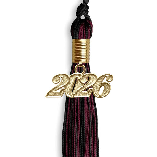 Black/Maroon Mixed Color Graduation Tassel with Gold Bling Charm by Wholesale Grad Supply