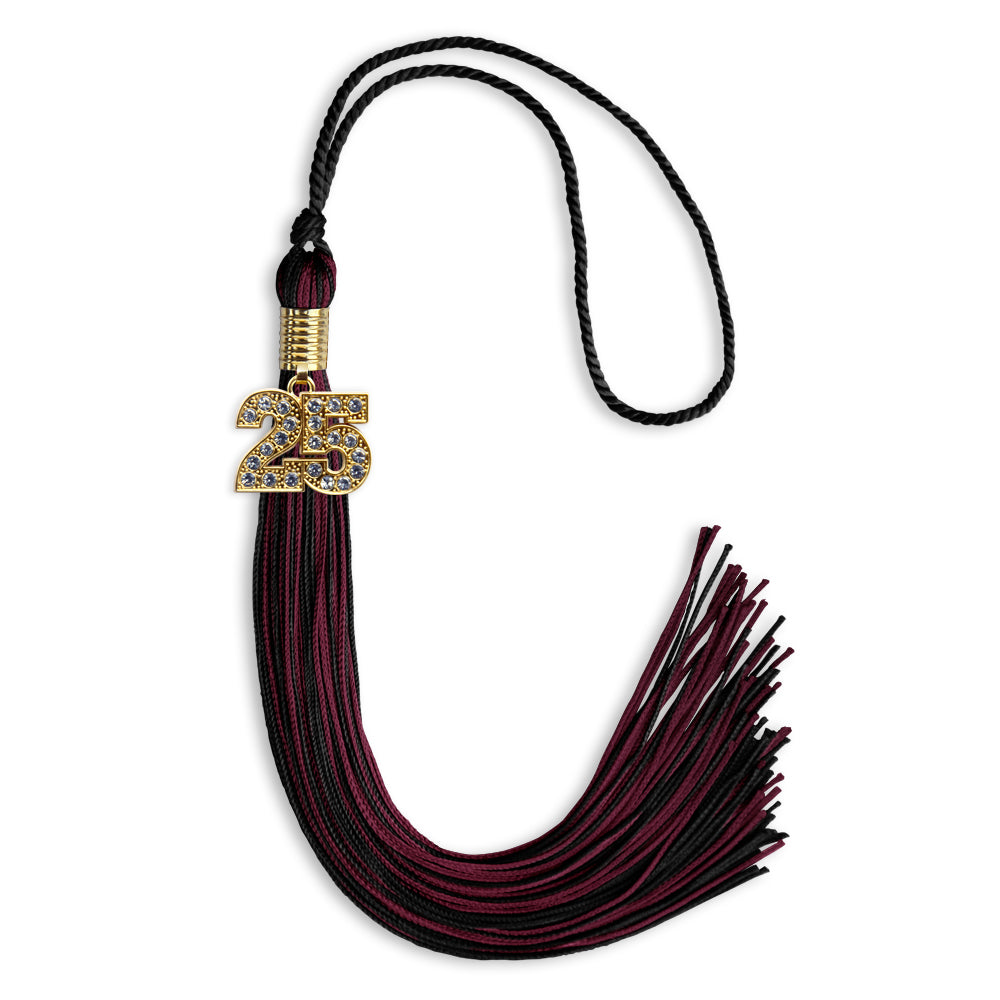 Black/Maroon Mixed Color Graduation Tassel with Gold Bling Charm by Wholesale Grad Supply
