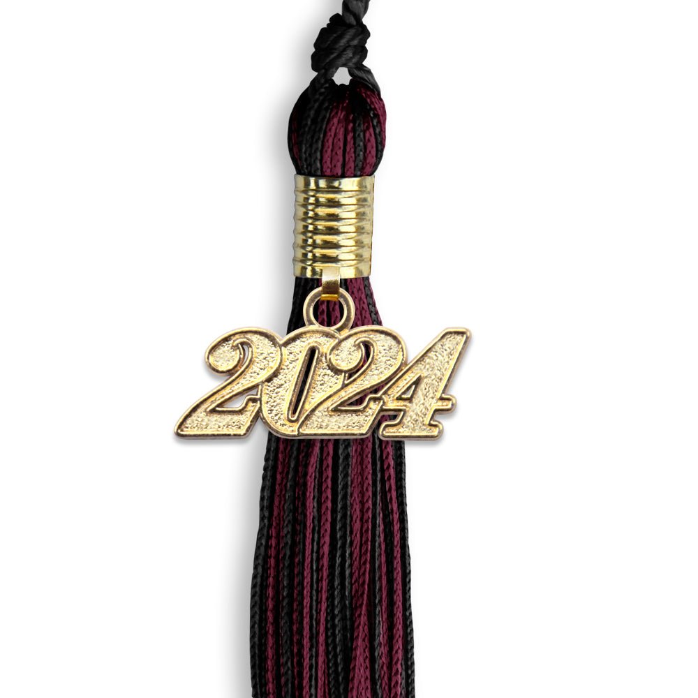 Black/Maroon Mixed Color Graduation Tassel with Gold Bling Charm by Wholesale Grad Supply