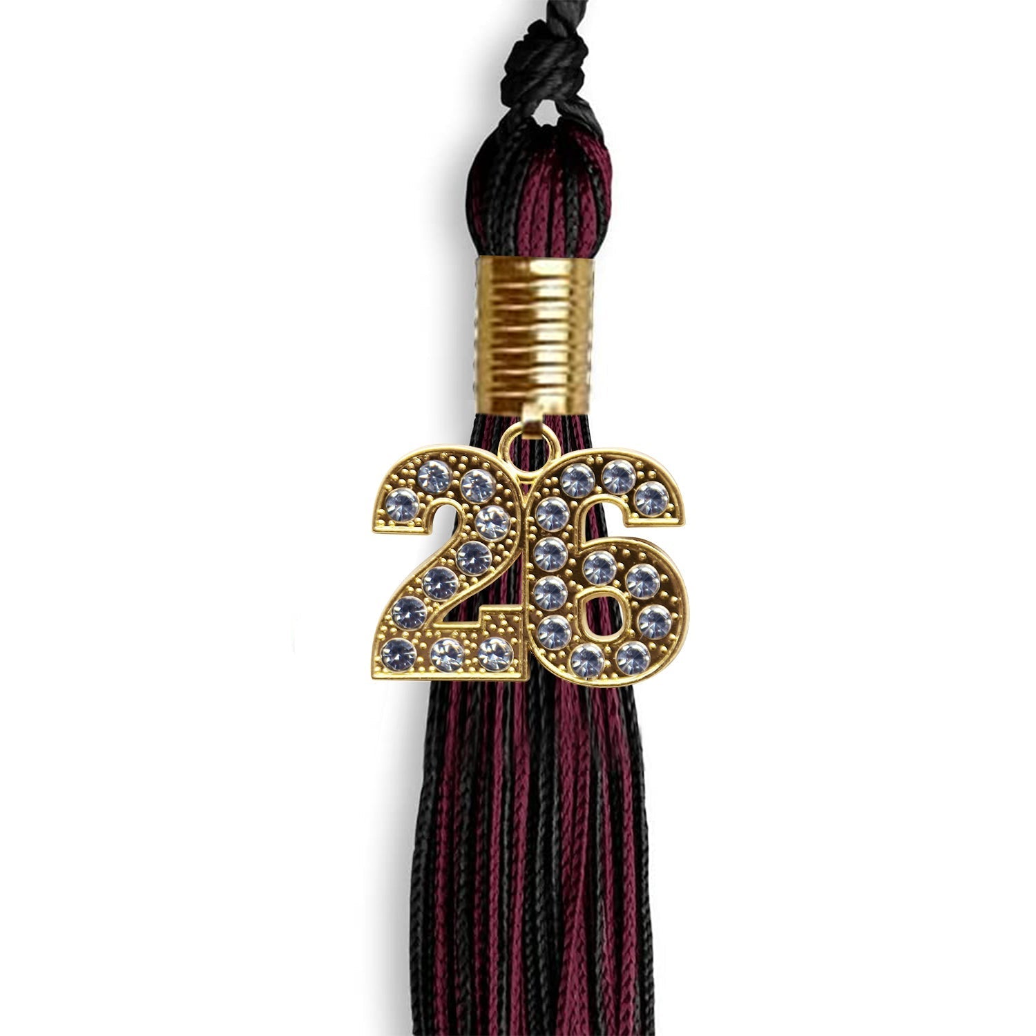 Black/Maroon Mixed Color Graduation Tassel with Gold Bling Charm by Wholesale Grad Supply
