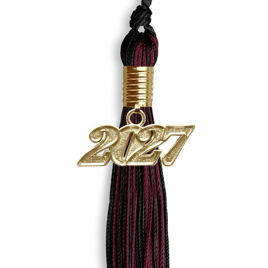 Black/Maroon Mixed Color Graduation Tassel with Gold Bling Charm by Wholesale Grad Supply