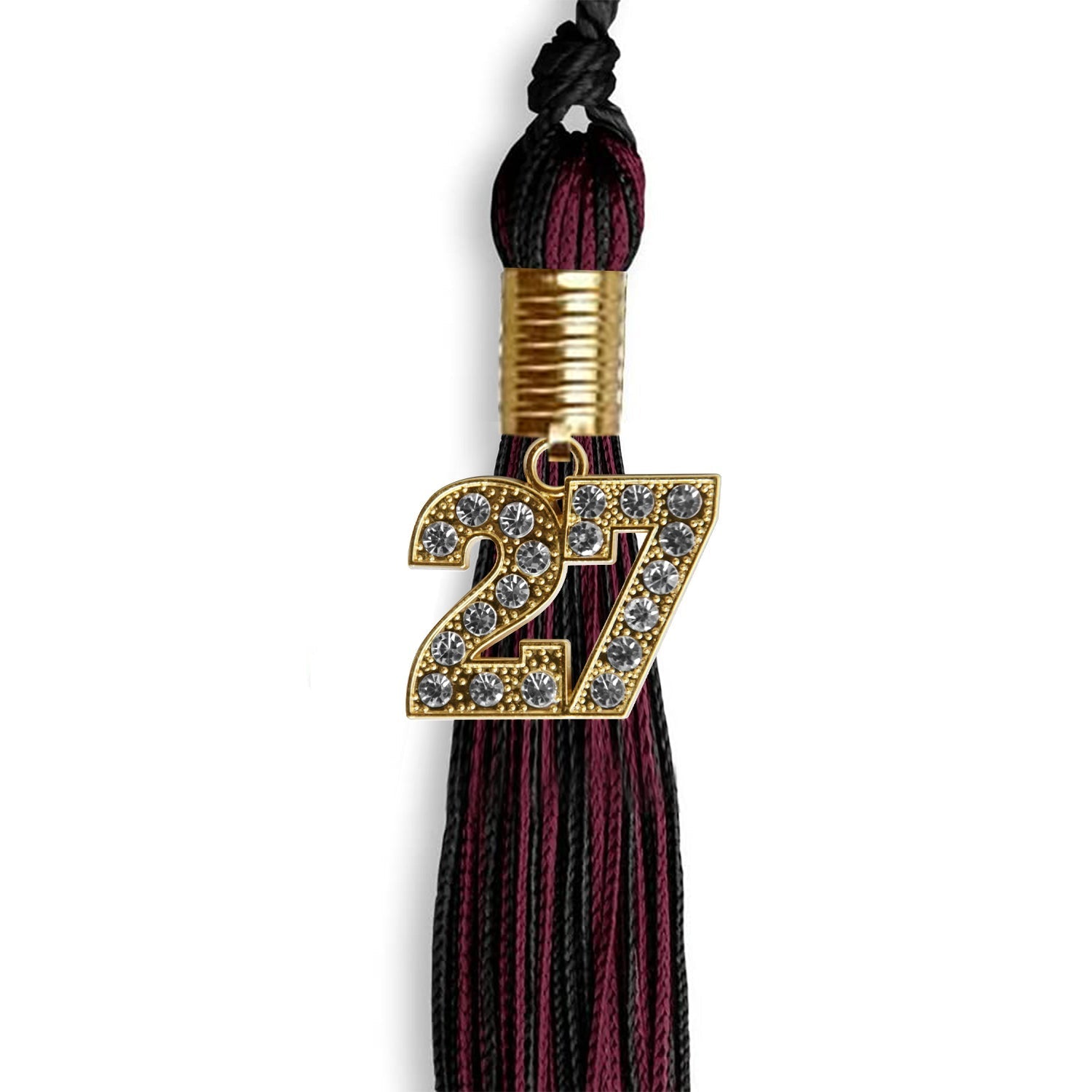 Black/Maroon Mixed Color Graduation Tassel with Gold Bling Charm by Wholesale Grad Supply
