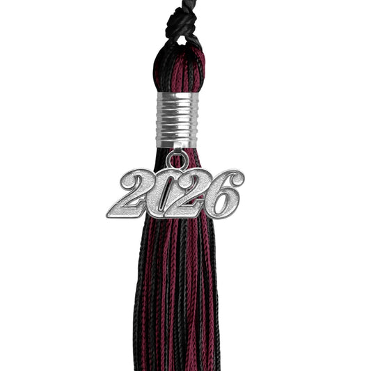Black/Maroon Mixed Color Graduation Tassel with Silver Bling Charm by Wholesale Grad Supply
