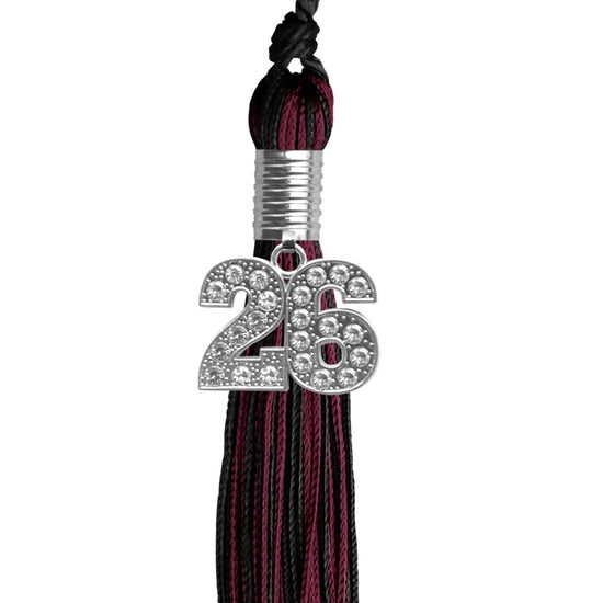 Black/Maroon Mixed Color Graduation Tassel with Silver Bling Charm by Wholesale Grad Supply