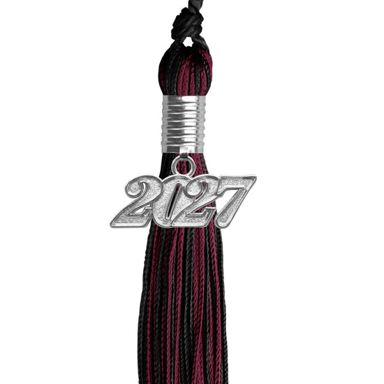 Black/Maroon Mixed Color Graduation Tassel with Silver Bling Charm by Wholesale Grad Supply