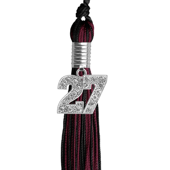 Black/Maroon Mixed Color Graduation Tassel with Silver Bling Charm by Wholesale Grad Supply