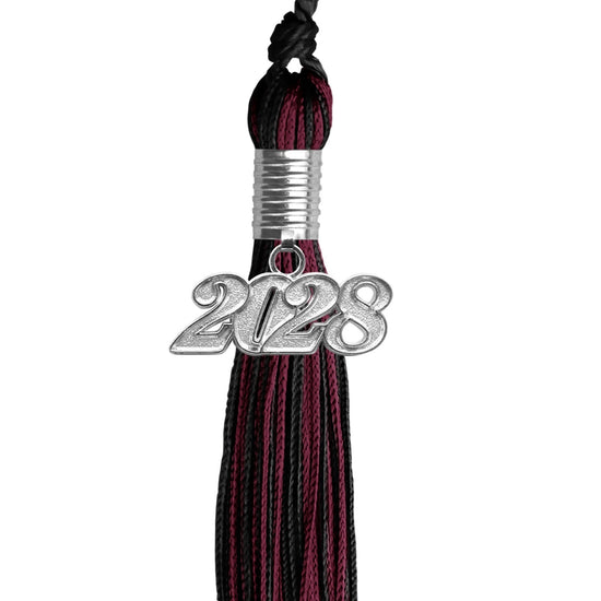 Black/Maroon Mixed Color Graduation Tassel with Silver Bling Charm by Wholesale Grad Supply