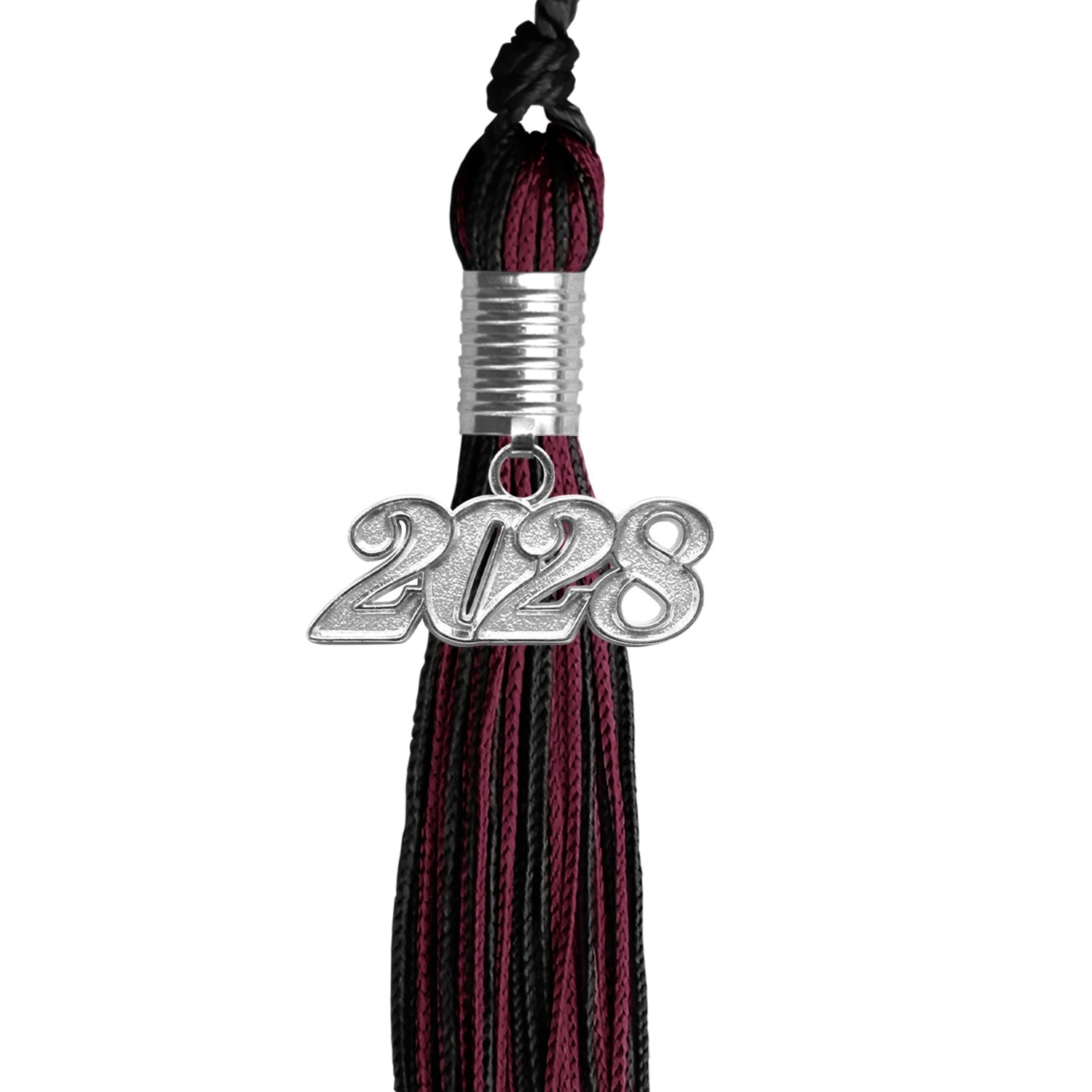 Black/Maroon Mixed Color Graduation Tassel with Silver Bling Charm by Wholesale Grad Supply