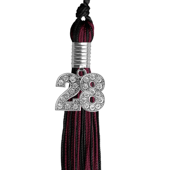Black/Maroon Mixed Color Graduation Tassel with Silver Bling Charm by Wholesale Grad Supply