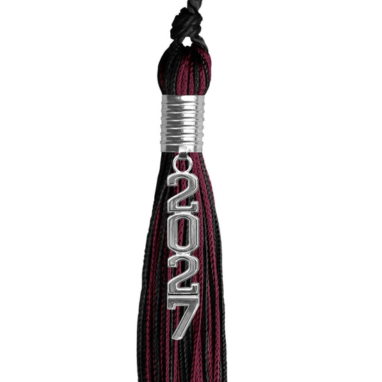 Black/Maroon Mixed Color Graduation Tassel with Stacked Silver Date Drop by Wholesale Grad Supply