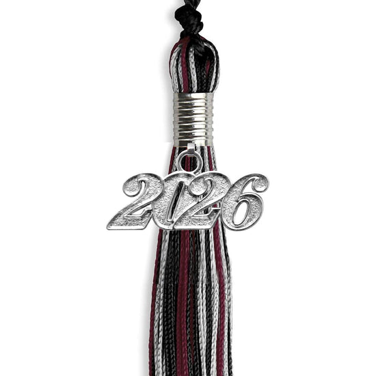 Black/Maroon/Silver Mixed Color Graduation Tassel with Silver Bling Charm by Wholesale Grad Supply