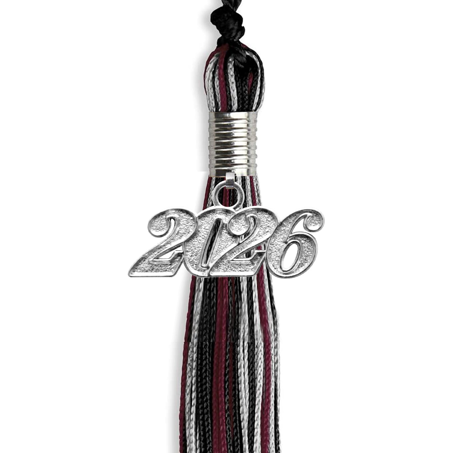 Black/Maroon/Silver Mixed Color Graduation Tassel with Silver Bling Charm by Wholesale Grad Supply