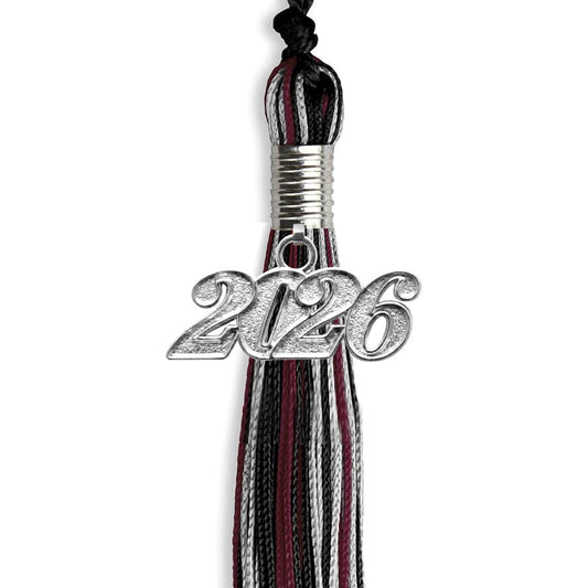 Black/Maroon/Silver Mixed Color Graduation Tassel with Silver Bling Charm by Wholesale Grad Supply