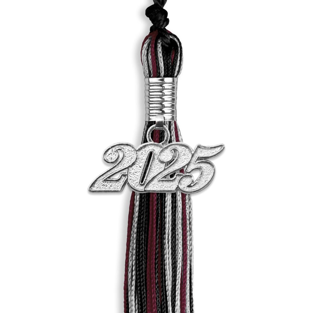 Black/Maroon/Silver Mixed Color Graduation Tassel with Silver Bling Charm by Wholesale Grad Supply