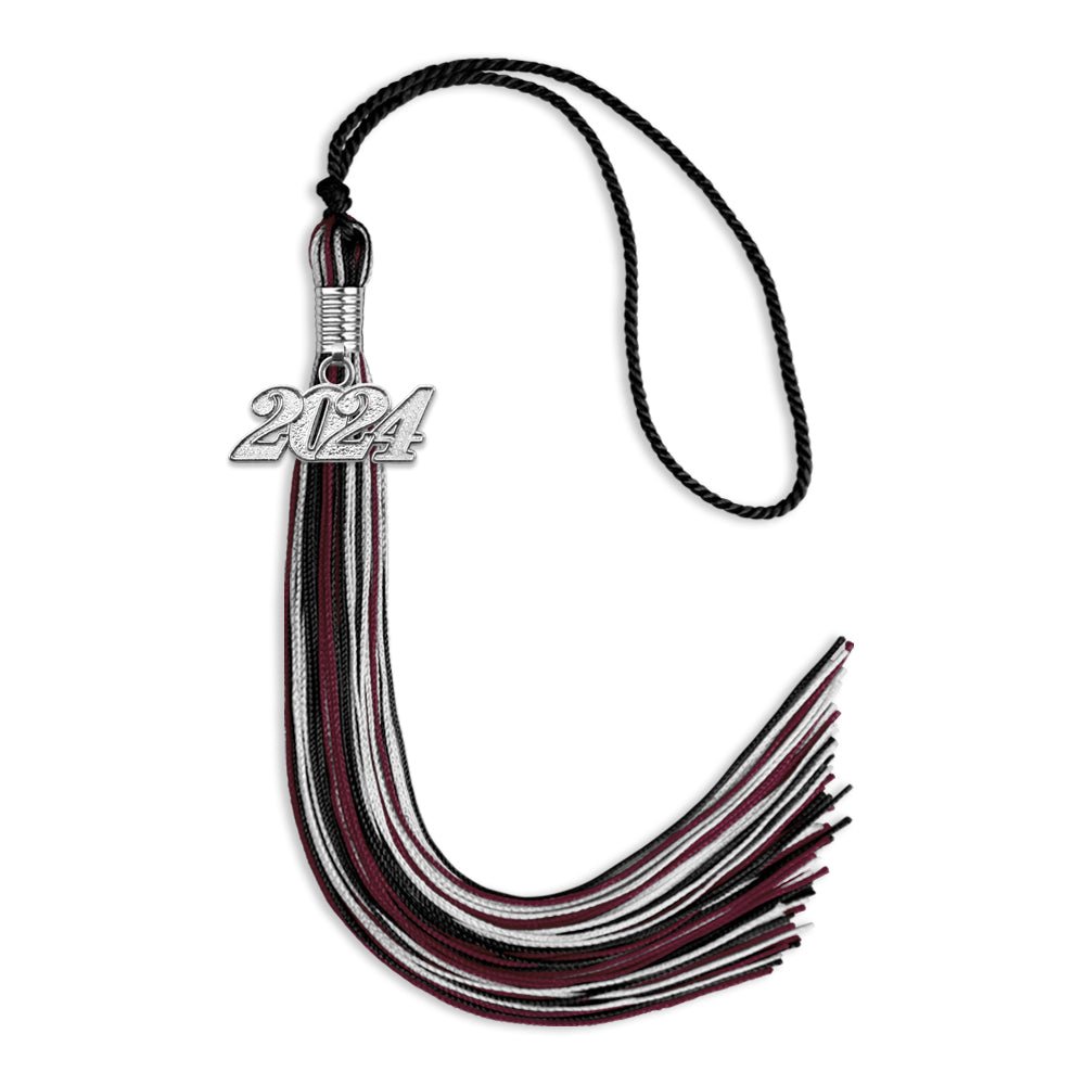 Black/Maroon/Silver Mixed Color Graduation Tassel with Silver Bling Charm by Wholesale Grad Supply