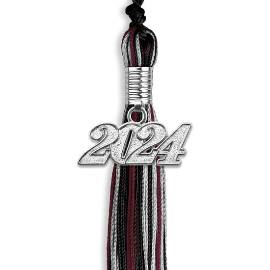 Black/Maroon/Silver Mixed Color Graduation Tassel with Silver Bling Charm by Wholesale Grad Supply