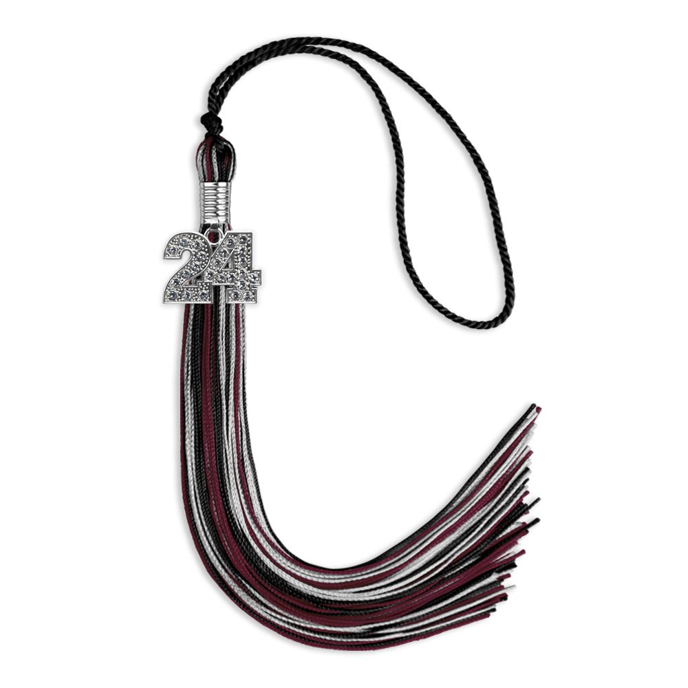 Black/Maroon/Silver Mixed Color Graduation Tassel with Silver Bling Charm by Wholesale Grad Supply
