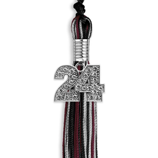 Black/Maroon/Silver Mixed Color Graduation Tassel with Silver Bling Charm by Wholesale Grad Supply