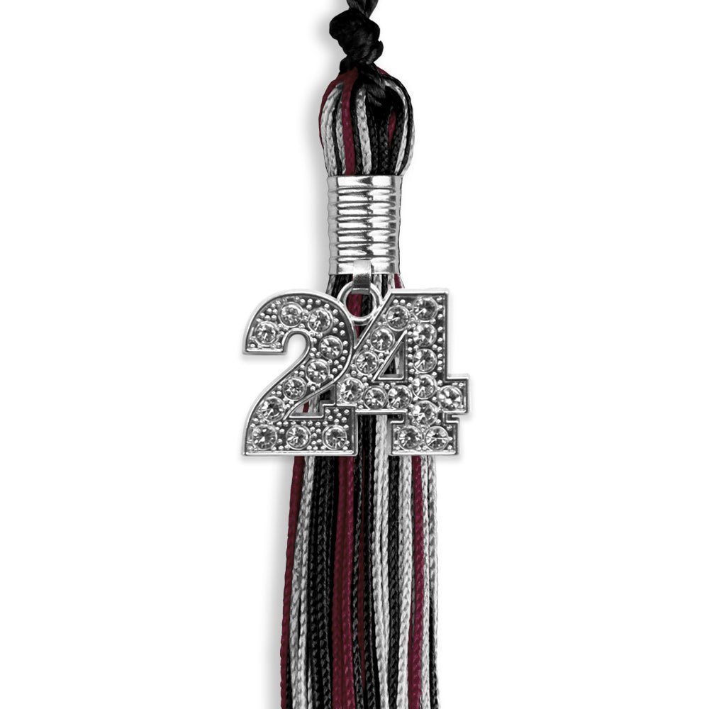 Black/Maroon/Silver Mixed Color Graduation Tassel with Silver Bling Charm by Wholesale Grad Supply