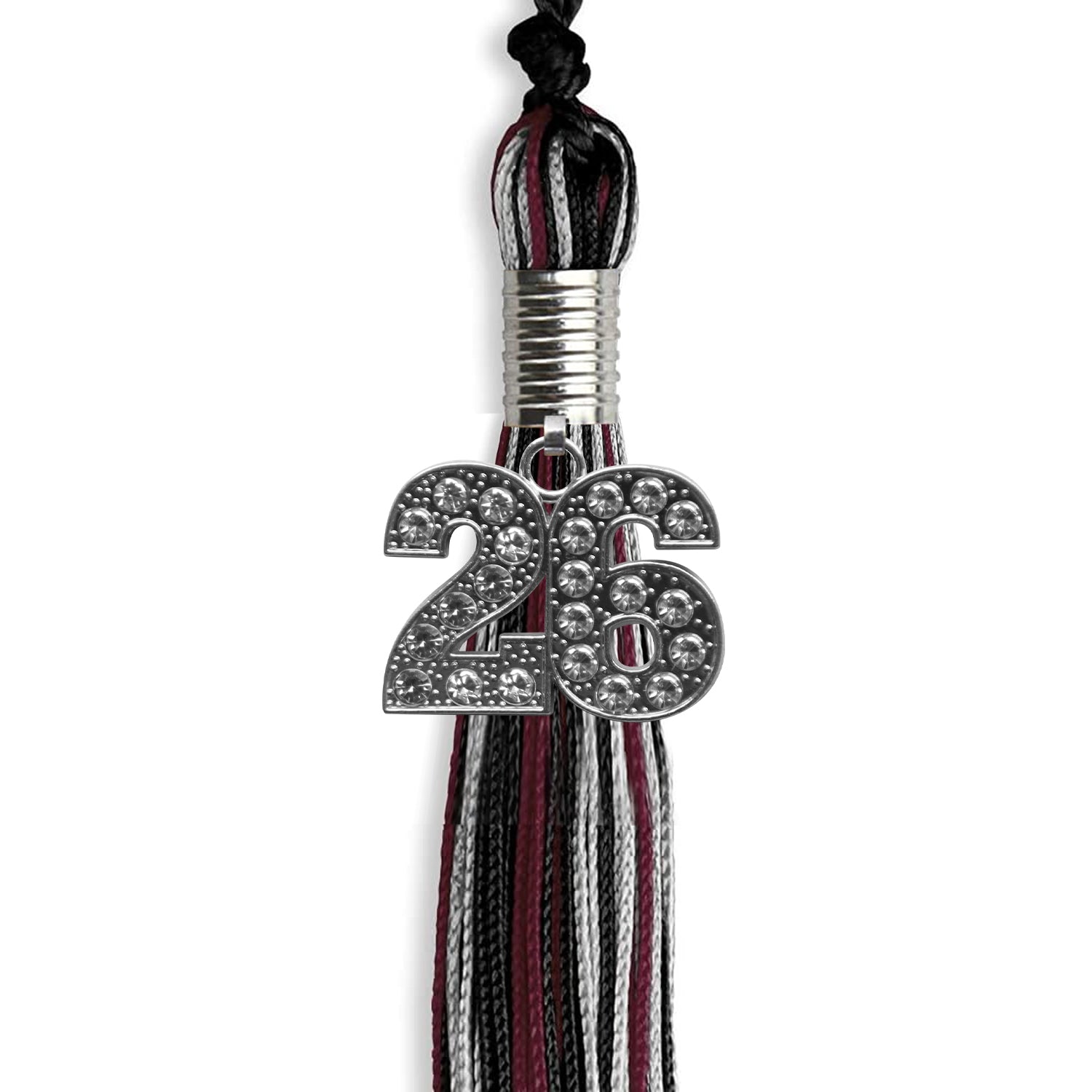 Black/Maroon/Silver Mixed Color Graduation Tassel with Silver Bling Charm by Wholesale Grad Supply
