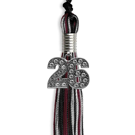 Black/Maroon/Silver Mixed Color Graduation Tassel with Silver Bling Charm by Wholesale Grad Supply