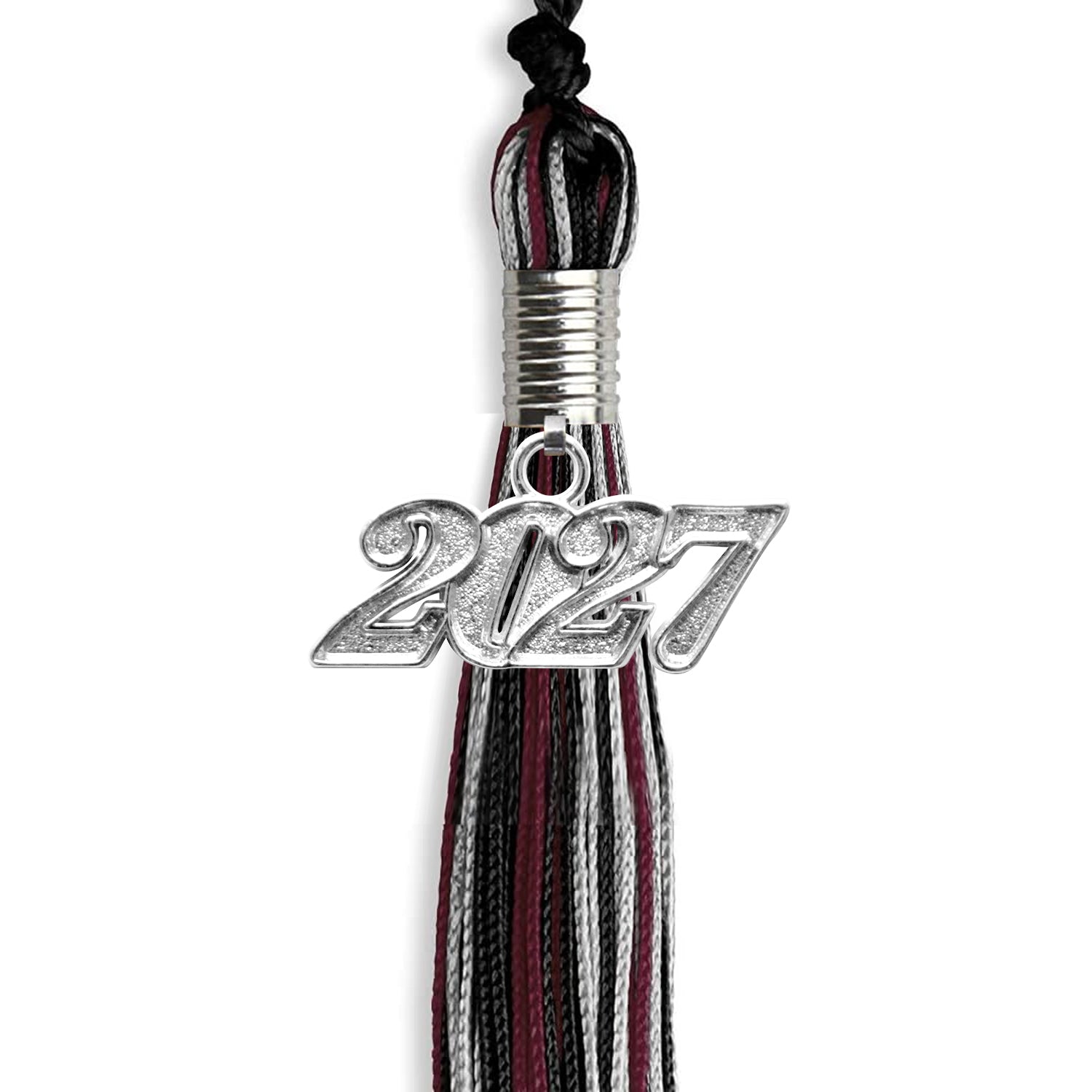 Black/Maroon/Silver Mixed Color Graduation Tassel with Silver Bling Charm by Wholesale Grad Supply
