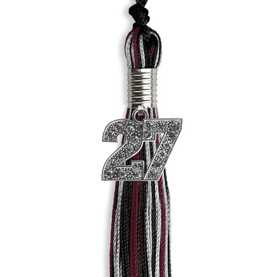 Black/Maroon/Silver Mixed Color Graduation Tassel with Silver Bling Charm by Wholesale Grad Supply