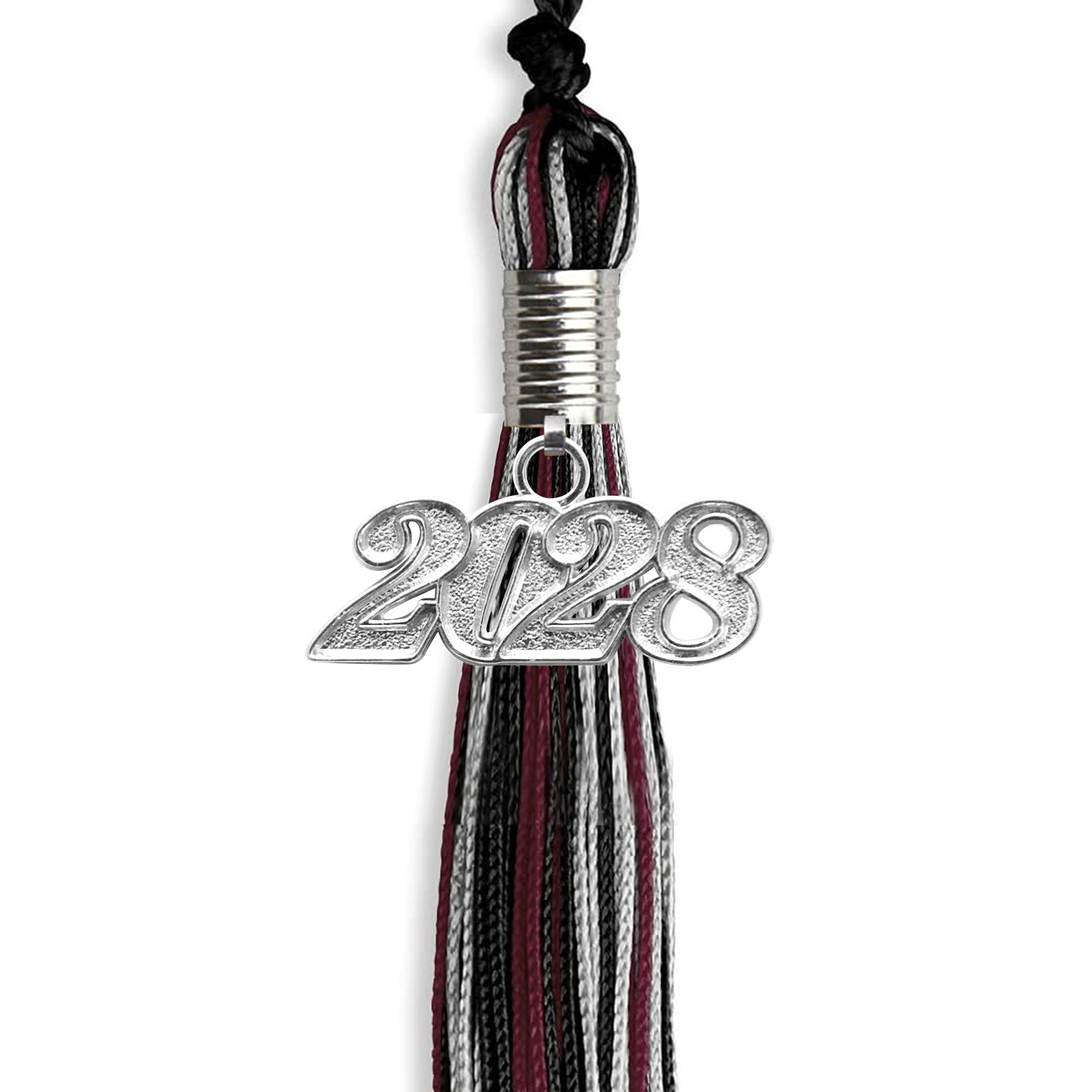 Black/Maroon/Silver Mixed Color Graduation Tassel with Silver Bling Charm by Wholesale Grad Supply