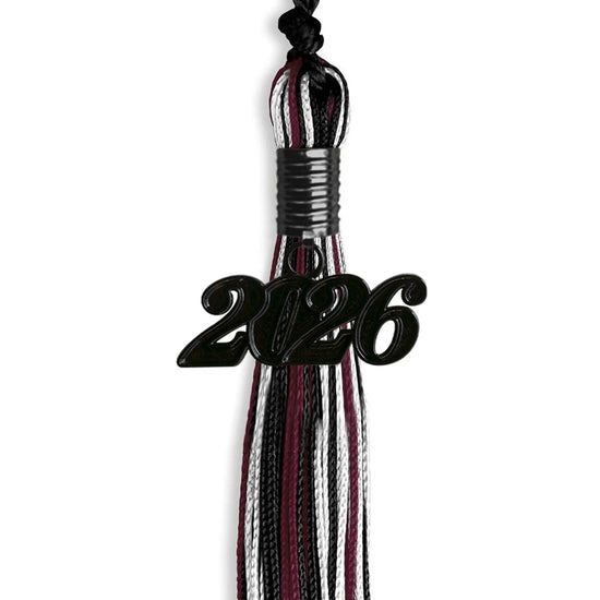 Black/Maroon/White Mixed Color Graduation Tassel with Black Bling Charm by Wholesale Grad Supply