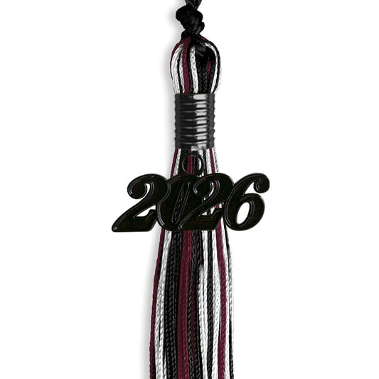 Black/Maroon/White Mixed Color Graduation Tassel with Black Bling Charm by Wholesale Grad Supply