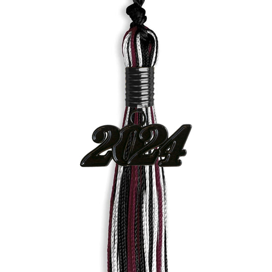 Black/Maroon/White Mixed Color Graduation Tassel with Black Bling Charm by Wholesale Grad Supply