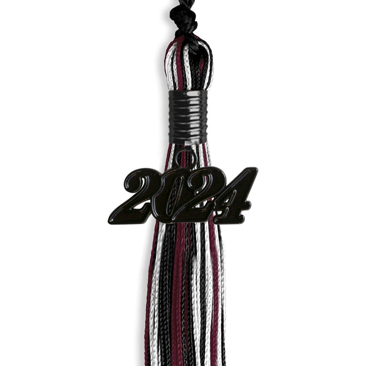 Black/Maroon/White Mixed Color Graduation Tassel with Black Bling Charm by Wholesale Grad Supply