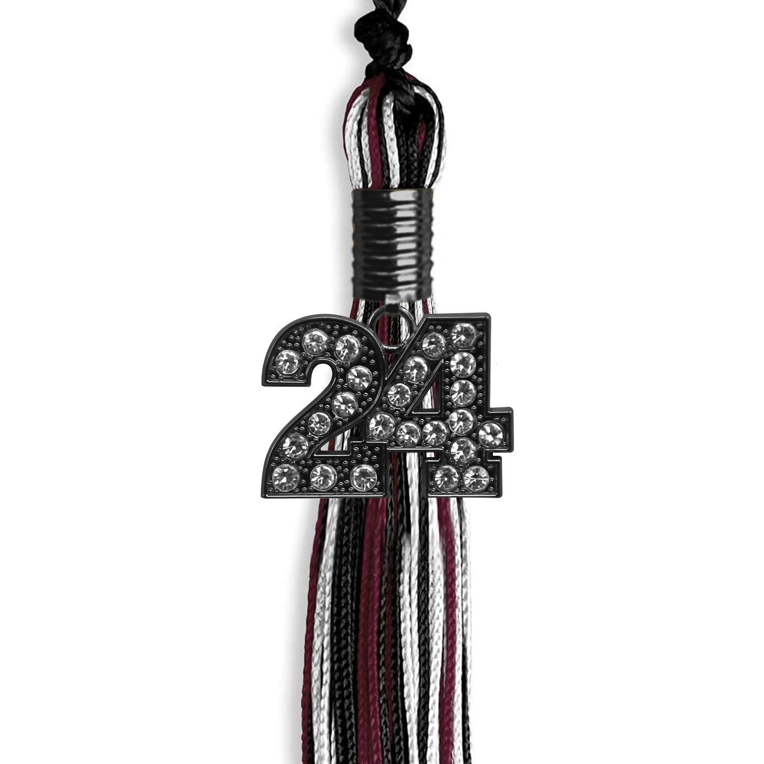 Black/Maroon/White Mixed Color Graduation Tassel with Black Bling Charm by Wholesale Grad Supply