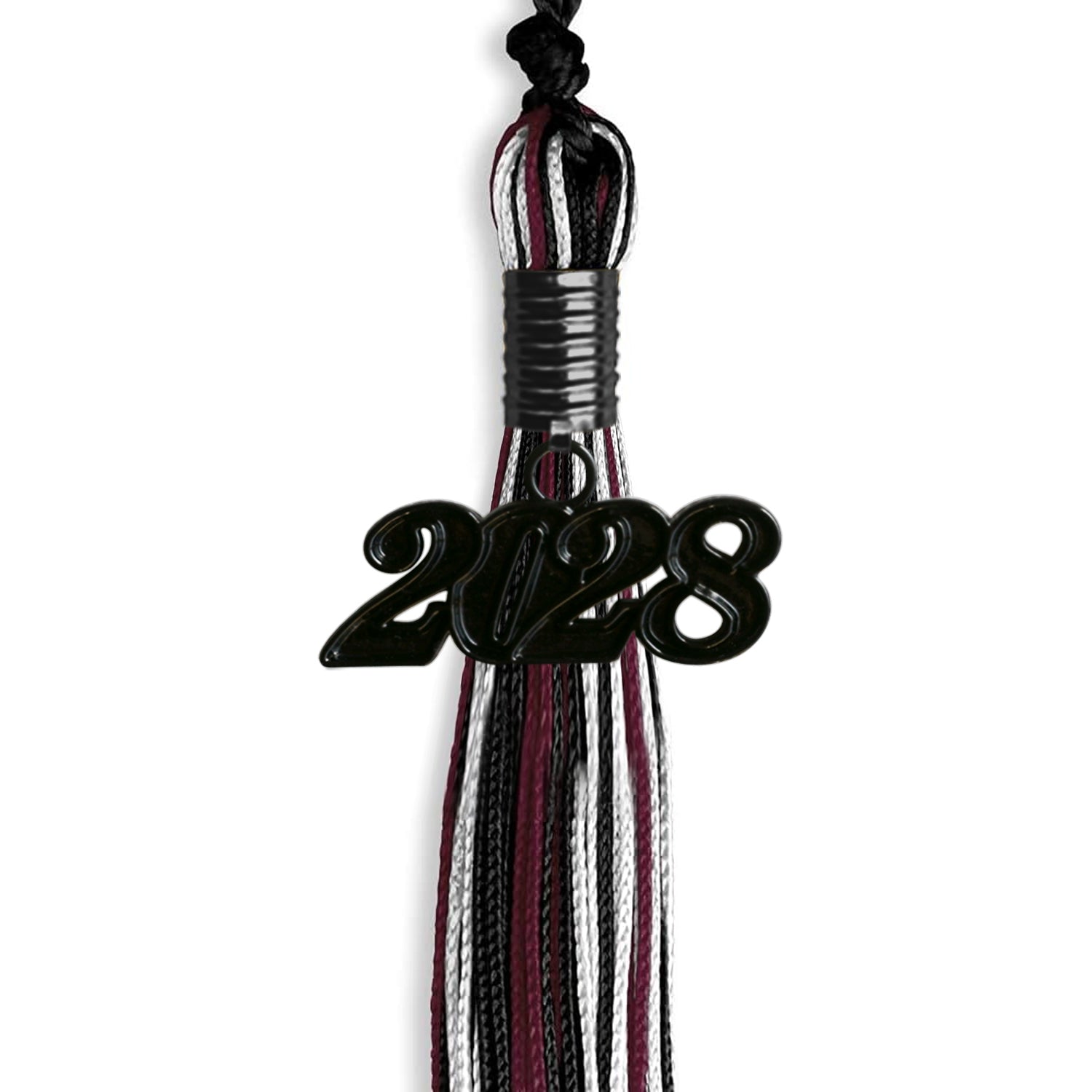 Black/Maroon/White Mixed Color Graduation Tassel with Black Bling Charm by Wholesale Grad Supply