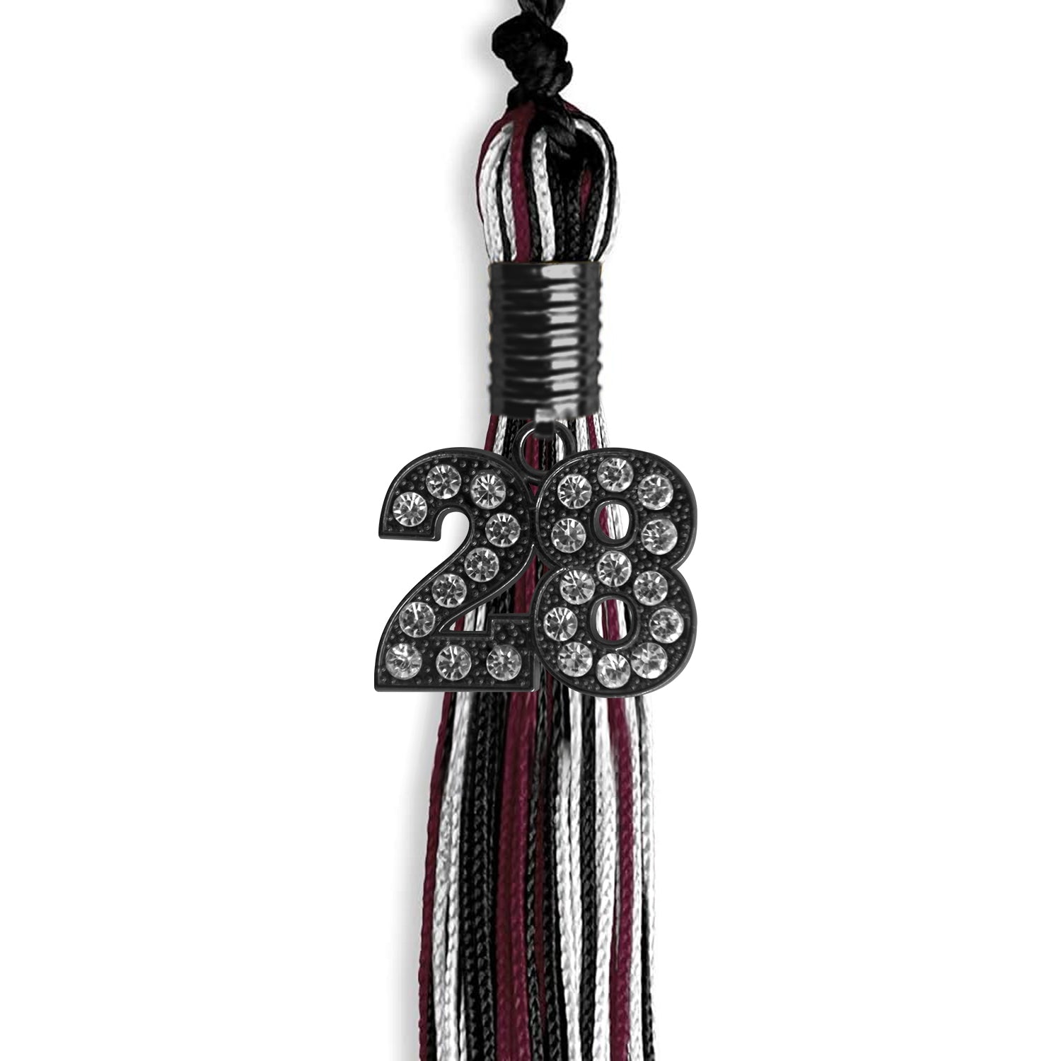 Black/Maroon/White Mixed Color Graduation Tassel with Black Bling Charm by Wholesale Grad Supply