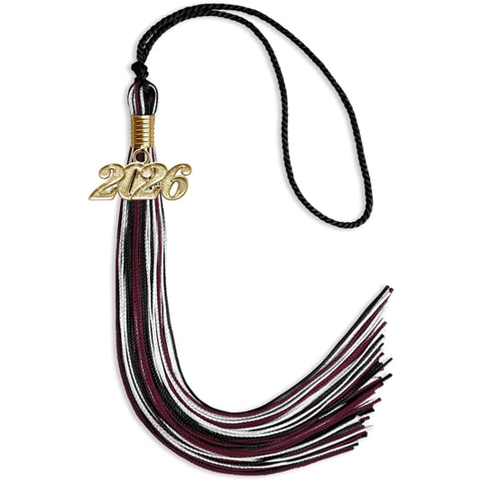 Black/Maroon/White Mixed Color Graduation Tassel with Gold Bling Charm by Wholesale Grad Supply