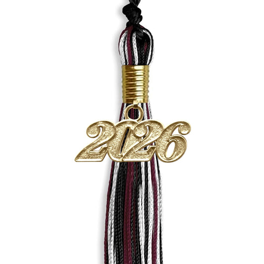 Black/Maroon/White Mixed Color Graduation Tassel with Gold Bling Charm by Wholesale Grad Supply