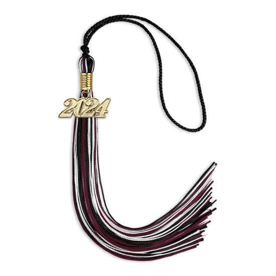Black/Maroon/White Mixed Color Graduation Tassel with Gold Bling Charm by Wholesale Grad Supply