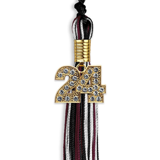 Black/Maroon/White Mixed Color Graduation Tassel with Gold Bling Charm by Wholesale Grad Supply