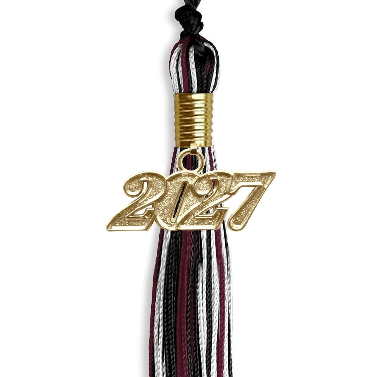 Black/Maroon/White Mixed Color Graduation Tassel with Gold Bling Charm by Wholesale Grad Supply