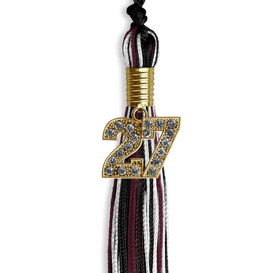 Black/Maroon/White Mixed Color Graduation Tassel with Gold Bling Charm by Wholesale Grad Supply